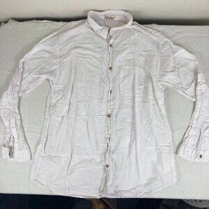 Men’s Large White Textured Cotton Button Up Shirt Beach Vacation Casual